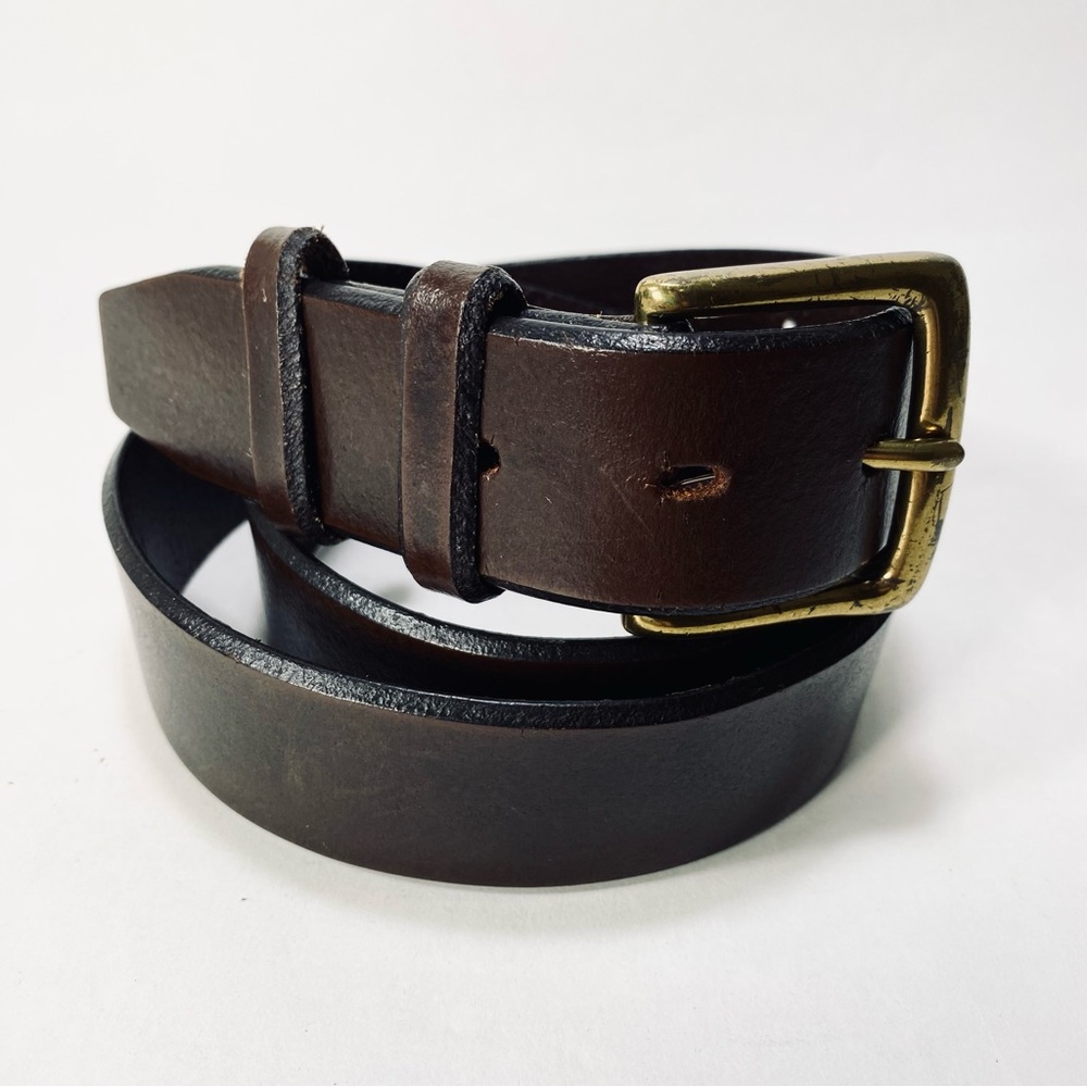 Brown Genuine Leather Belt Brass Hardware 36
